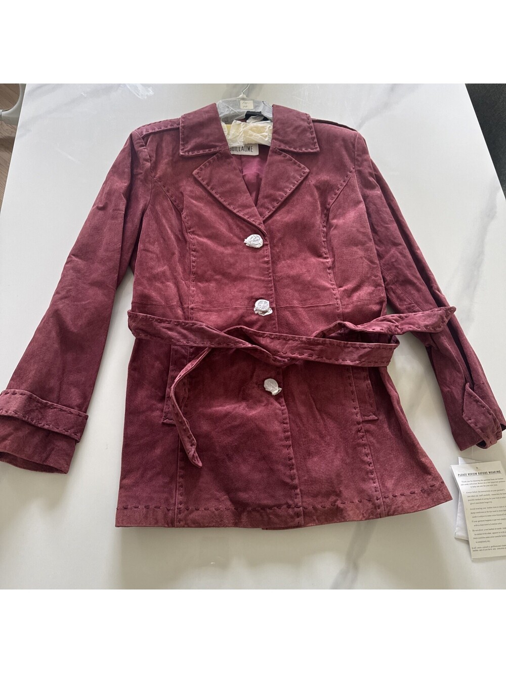 New With Tags - Ladies Burgundy Suede Leather Jacket, Size Medium, Some Fading